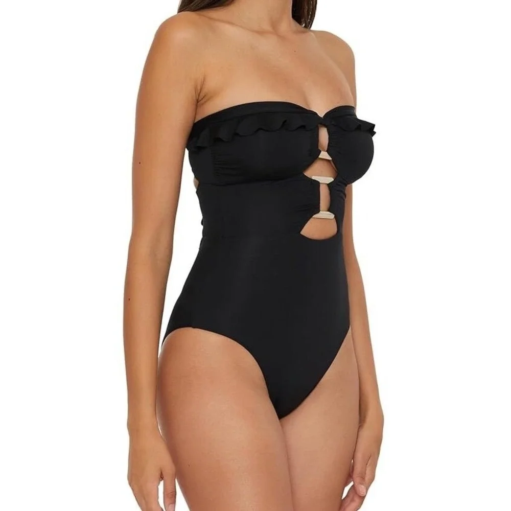 Soluna Buckle‎ Up One Piece Bandeau Swimsuit Black Women's Size XL